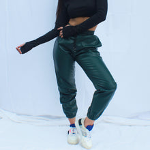 Load image into Gallery viewer, Mon Amie Cherry, #PUjoggers, #FauxLeatherJoggers, Black Joggers, Black Pants, #sexywear, #streetwear, casual, #tealpants, #sexymom, #partypants