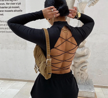 Load image into Gallery viewer, Mon Amie cherry, long sleeve top, hallow, sexy top, clubwear back, cotton tops