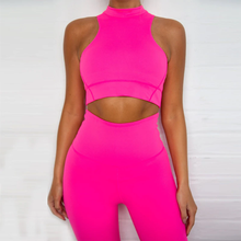 Load image into Gallery viewer, Legging Set, Crop Top, Long Legging, Casual Set, Two Piece Set, Neon Pink, Fuchsia, Mon Amie Cherry
